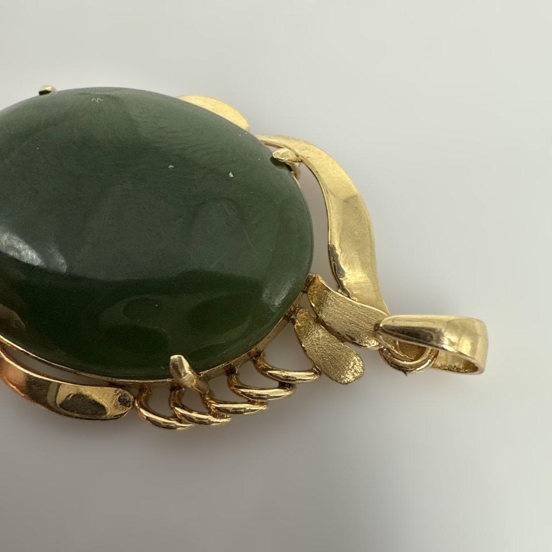 18Kゴールド 翡翠 玉石 オーバル ペンダント