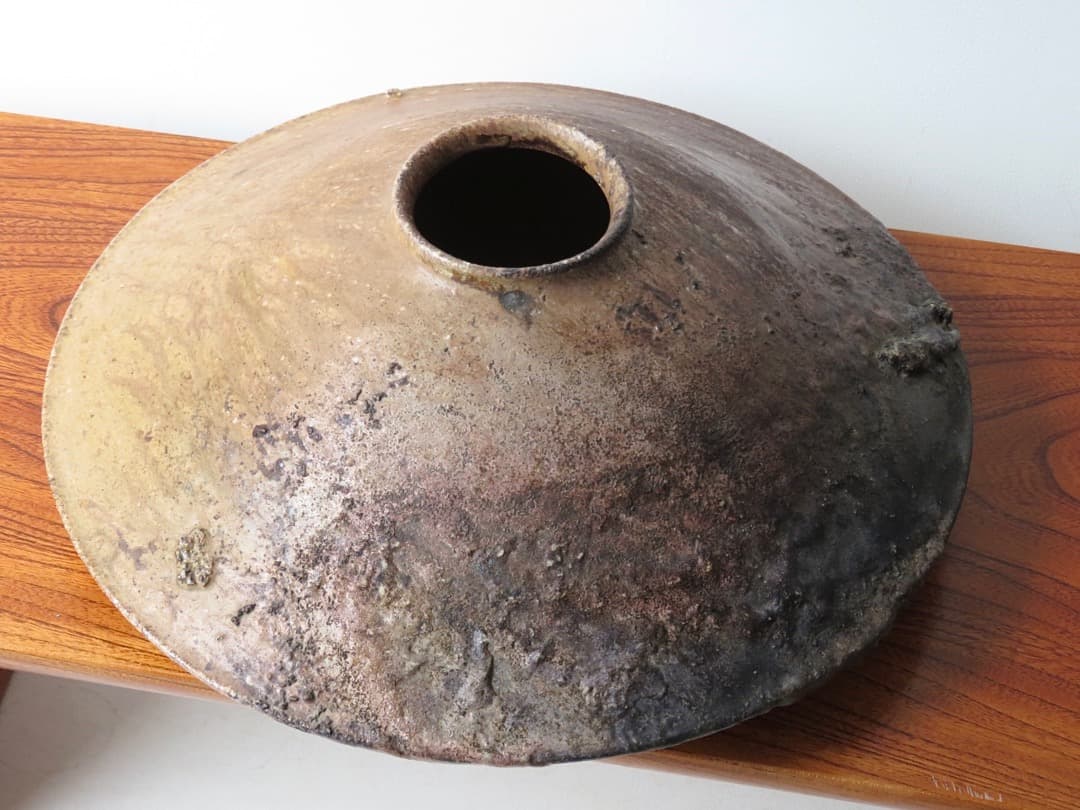 【値下】青娥窯　松元洋一作②　『自然釉算盤花入』　穴窯焼成