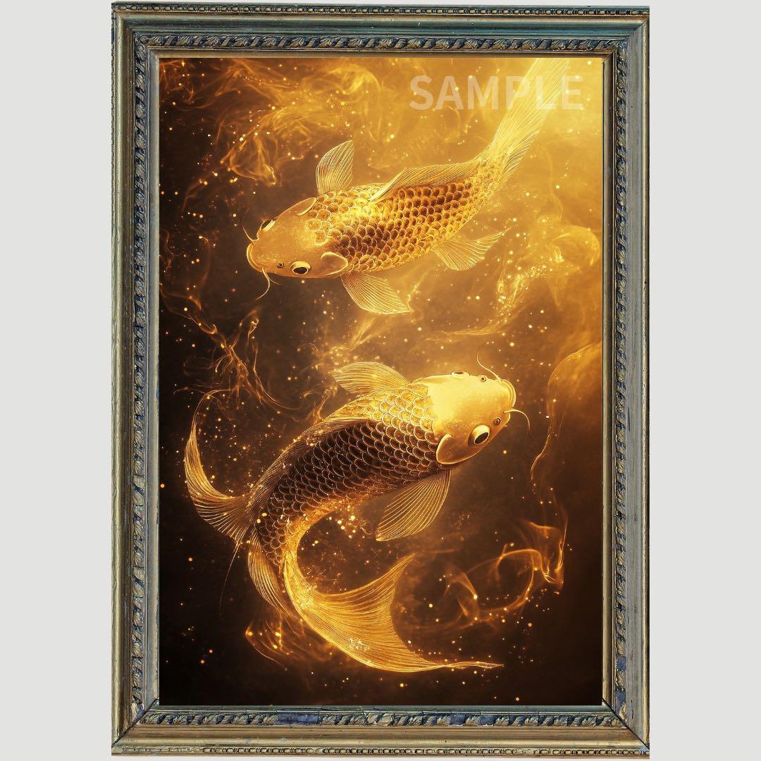 P3107 黄金の双鯉 【富と繁栄を呼び込むスピリチュアルアート】 - メルカリ