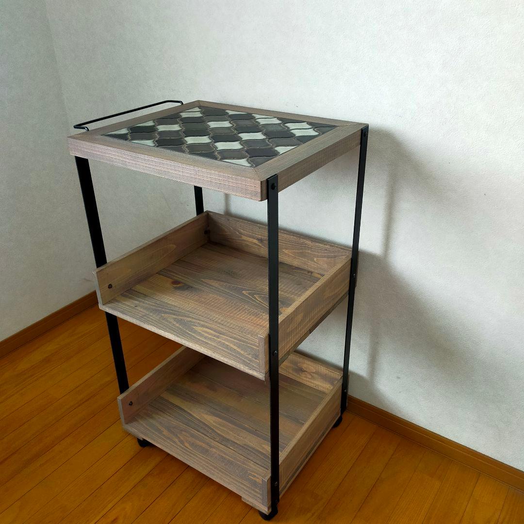 【新作】ランタンタイルのキッチンワゴン【handmade】ブラック×グレー