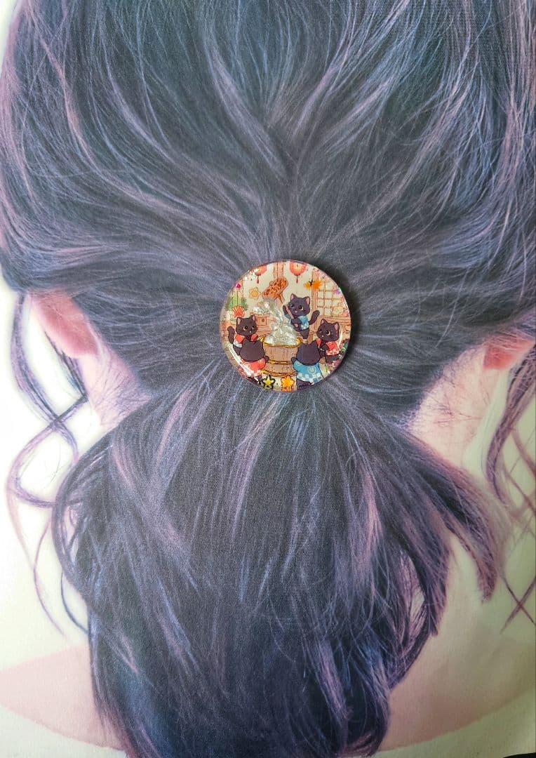 レジン　猫　ヘアゴム　ブローチ　ポニーフック　No.473
