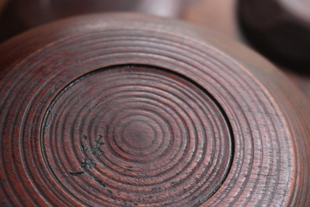 村瀬治兵衛作！極上刳り貫き地に風情ある独楽塗の美しいお皿5点（検京塗銘々皿菓子皿