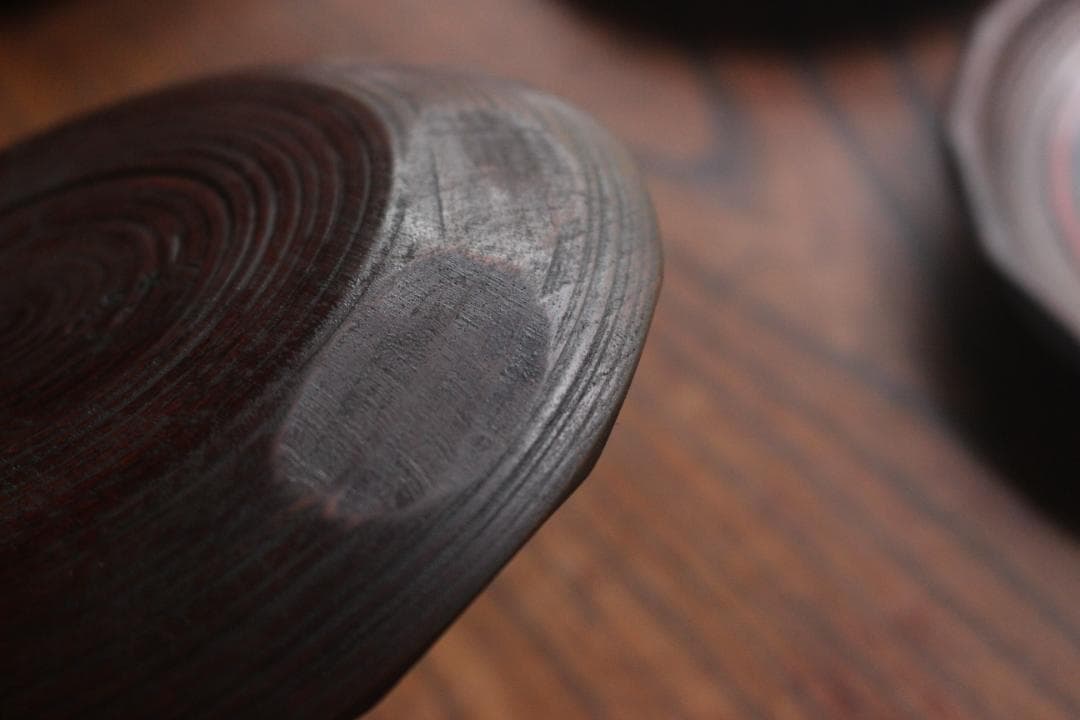 村瀬治兵衛作！極上刳り貫き地に風情ある独楽塗の美しいお皿5点（検京塗銘々皿菓子皿