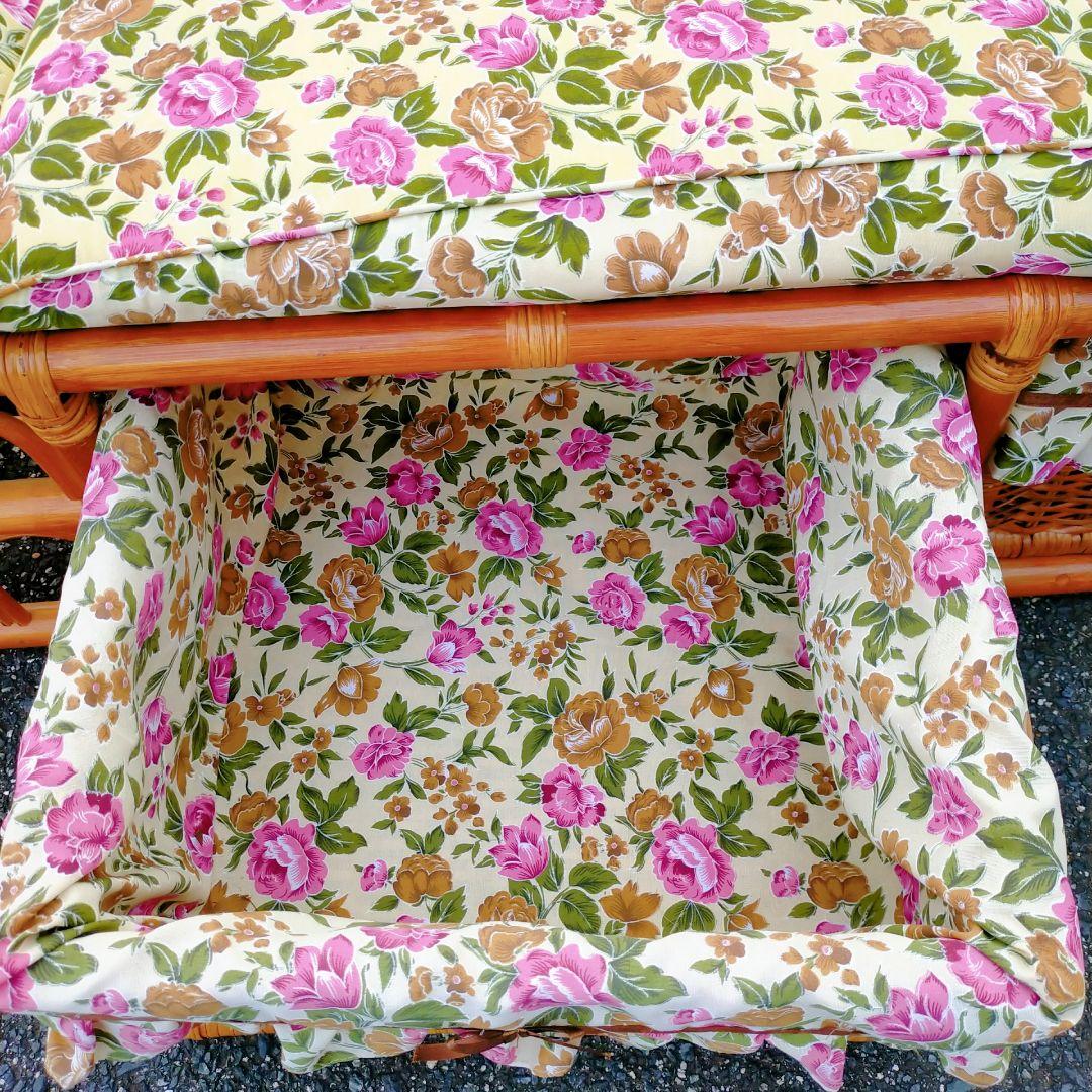 ヴィンテージ ラタン カウチソファ 2人掛け 引き出し収納付き