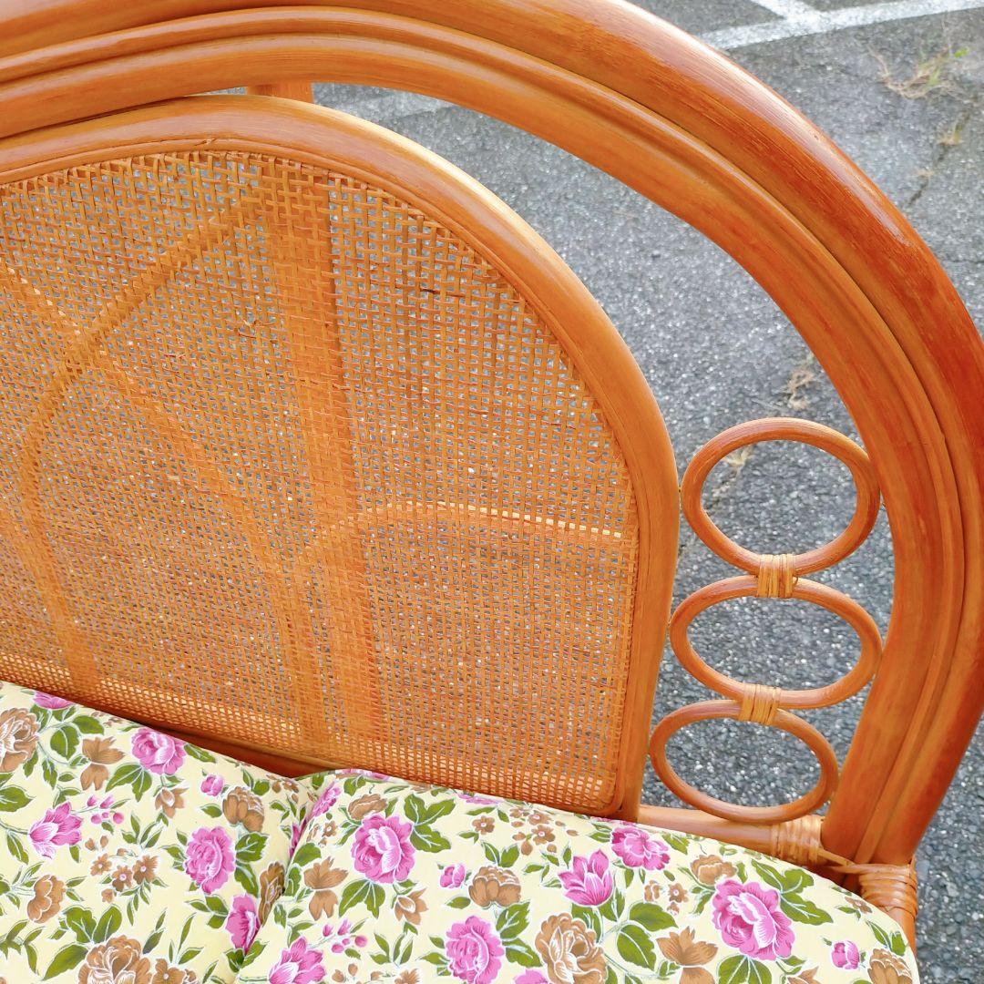 ヴィンテージ ラタン カウチソファ 2人掛け 引き出し収納付き