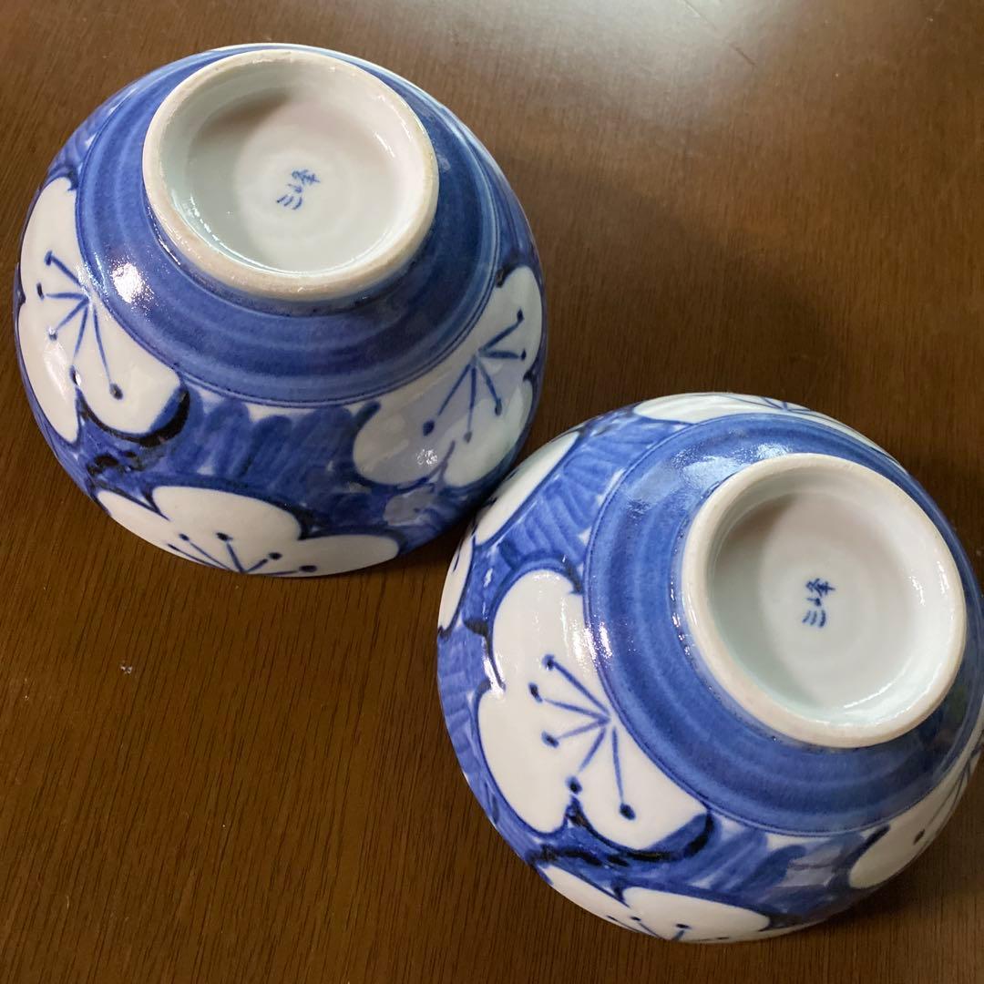 青と白の花柄陶器丼2個セット - メルカリ