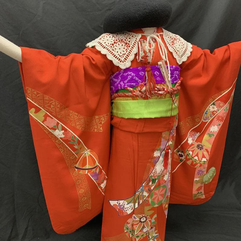 503ag72□七五三 七歳 女児 着物&袋帯&長襦袢 金彩 束ね熨斗 毬□