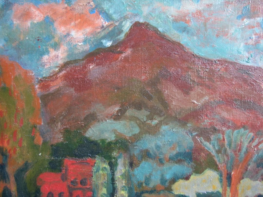 野嶋佳浩「比叡山（植物園より眺む」P10号油彩,京都東峰美術旧蔵,額なし