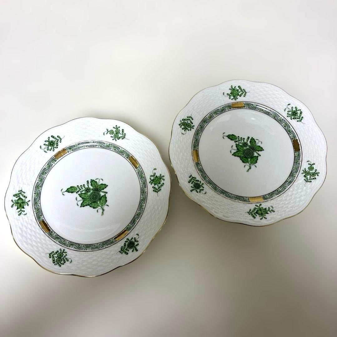 【未使用】ヘレンド　アポニーグリーン　ティーカップ＆ソーサー&デザートプレート