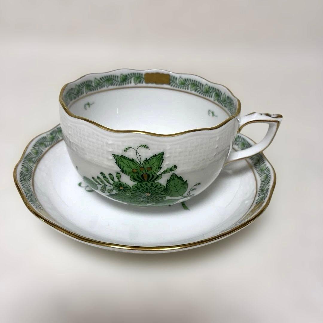 【未使用】ヘレンド　アポニーグリーン　ティーカップ＆ソーサー&デザートプレート