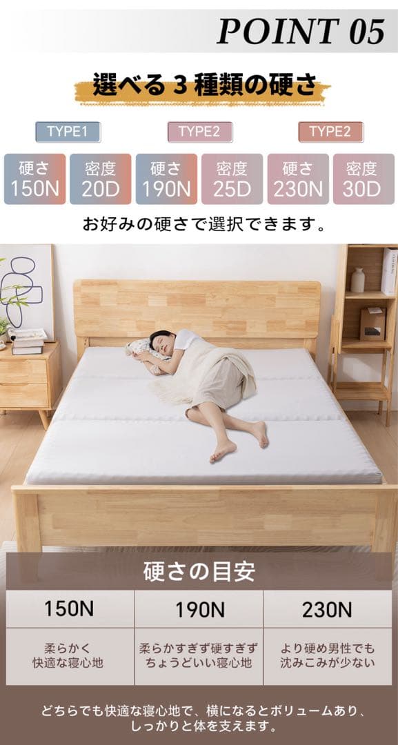 高反発マットレス ダブル　グレー プロファイルタイプ　厚さ10cm 三つ折り