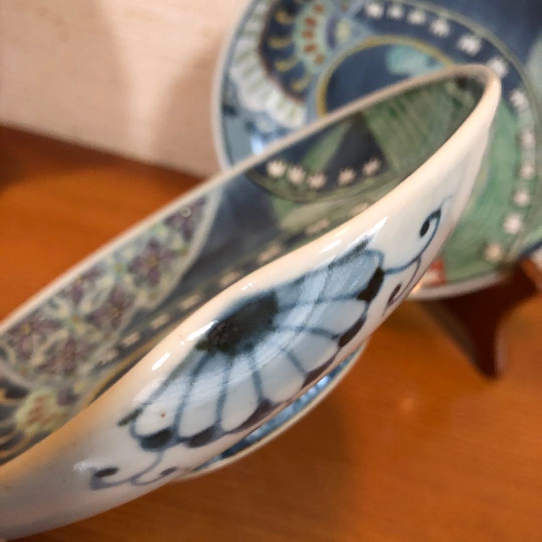 有田焼　六代走波　染錦 菊花鈴蘭文 皿二枚