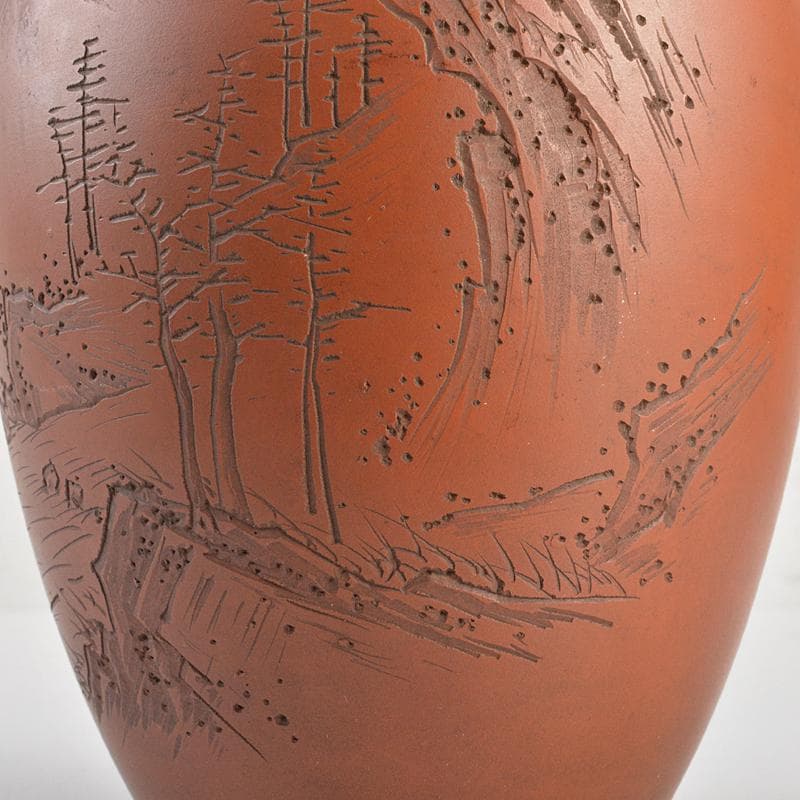 常滑焼 水川玉斎 朱泥 細字漢詩山水文 茶壷 茶心壷 時代箱付 D R7354B