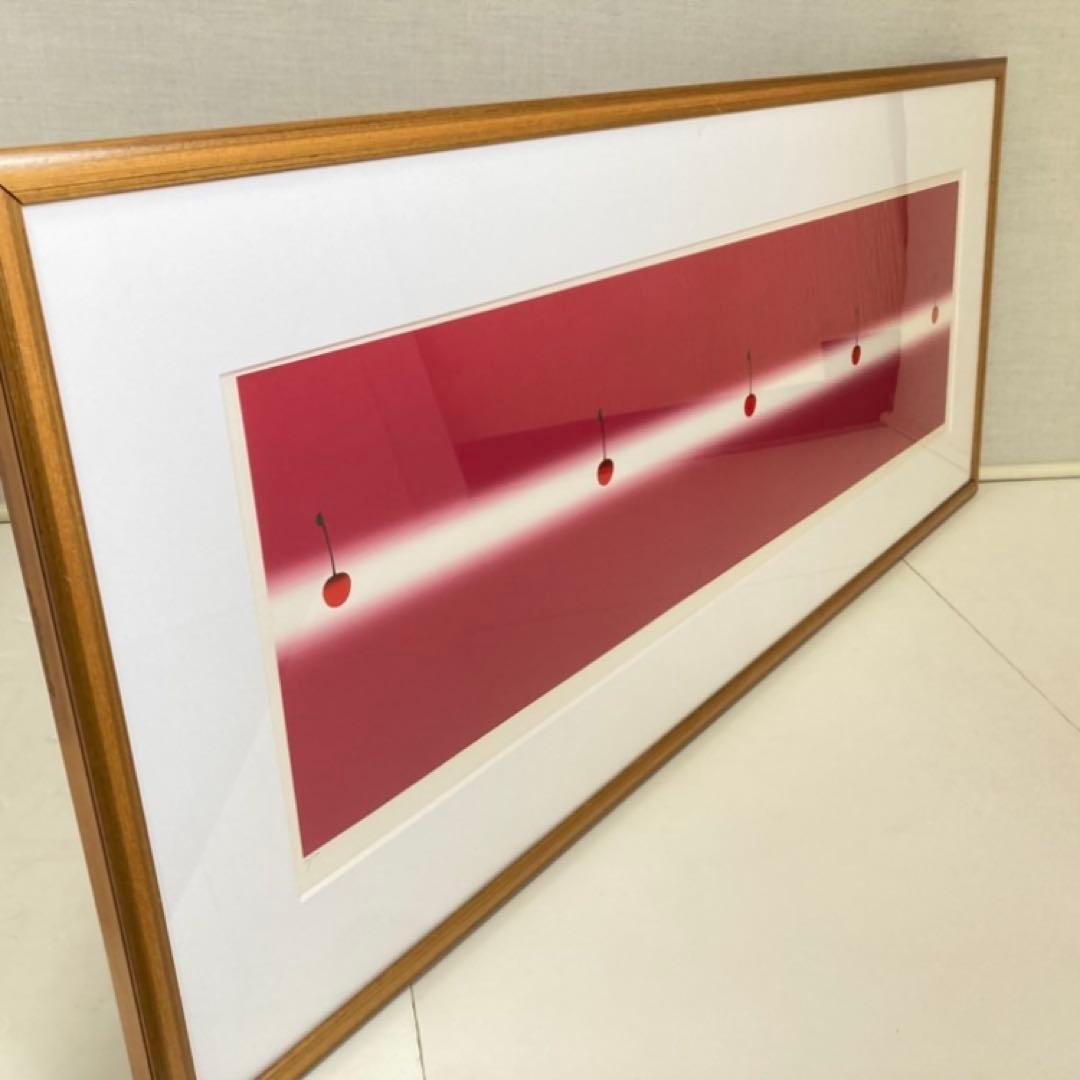 中村憲之 さくらんぼ シルクスクリーン 大型 横長 赤色 ポップ モダン レトロ