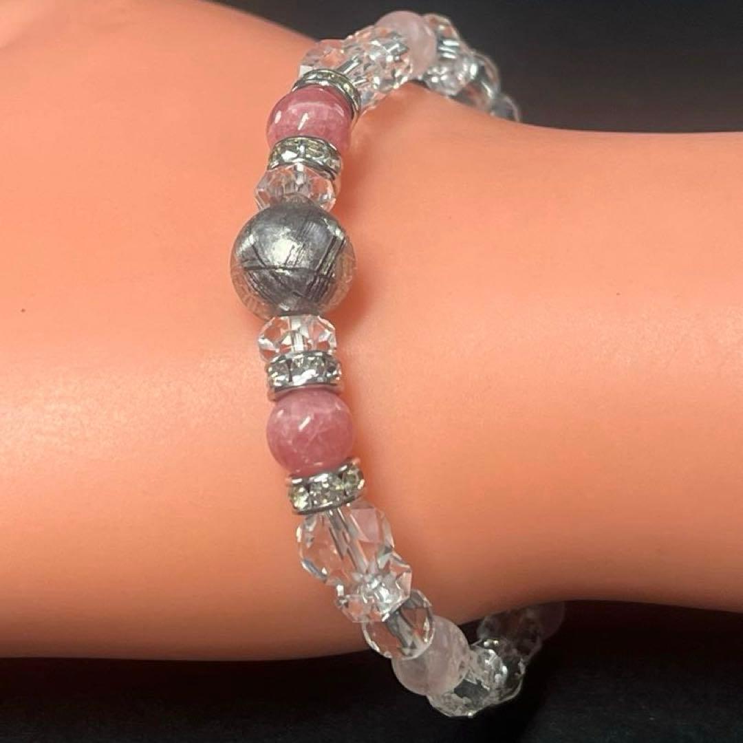 BRY0966⭐️ギベオン隕石・インカローズ・水晶ブレスレット⭐️高品質　希少　美品