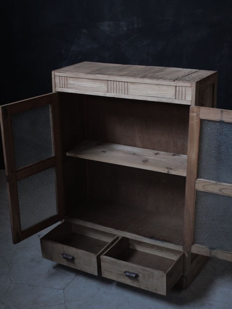 収納棚　ダイヤガラス　食器棚　棚　古家具　古道具　アンティーク　昭和レトロ