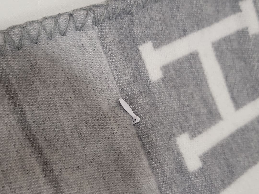 エルメス　クッションカバー　グレー　45×45　チェック