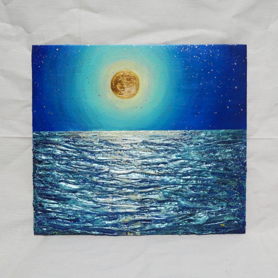油絵 油彩 油彩画 絵 絵画【満月の海】 - メルカリ