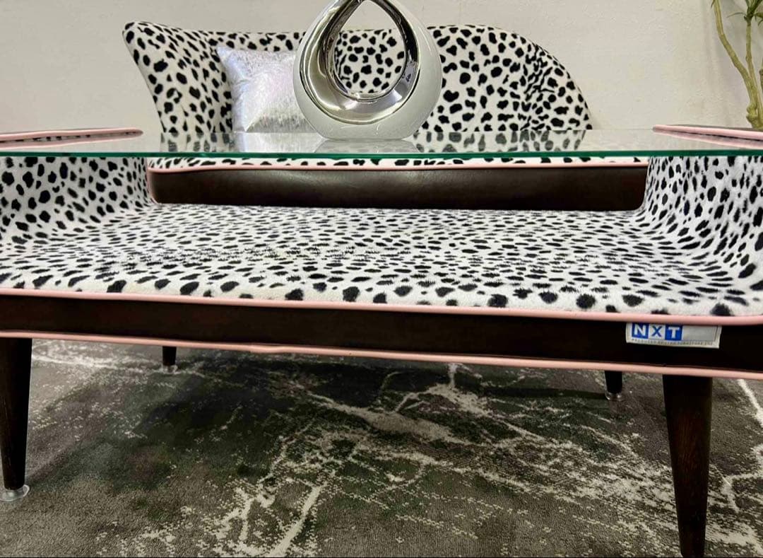 【地域限定無料配送】おしゃれヒョウ柄ソファセット（センターテーブル付き）