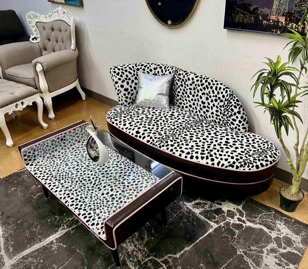 【地域限定無料配送】おしゃれヒョウ柄ソファセット（センターテーブル付き）