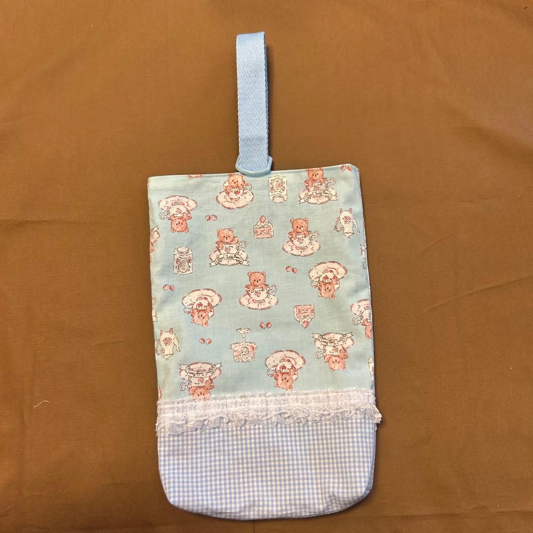 くまさん柄レース付き 入園 レッスンバッグ 上履き入れ お着替え入れ 3