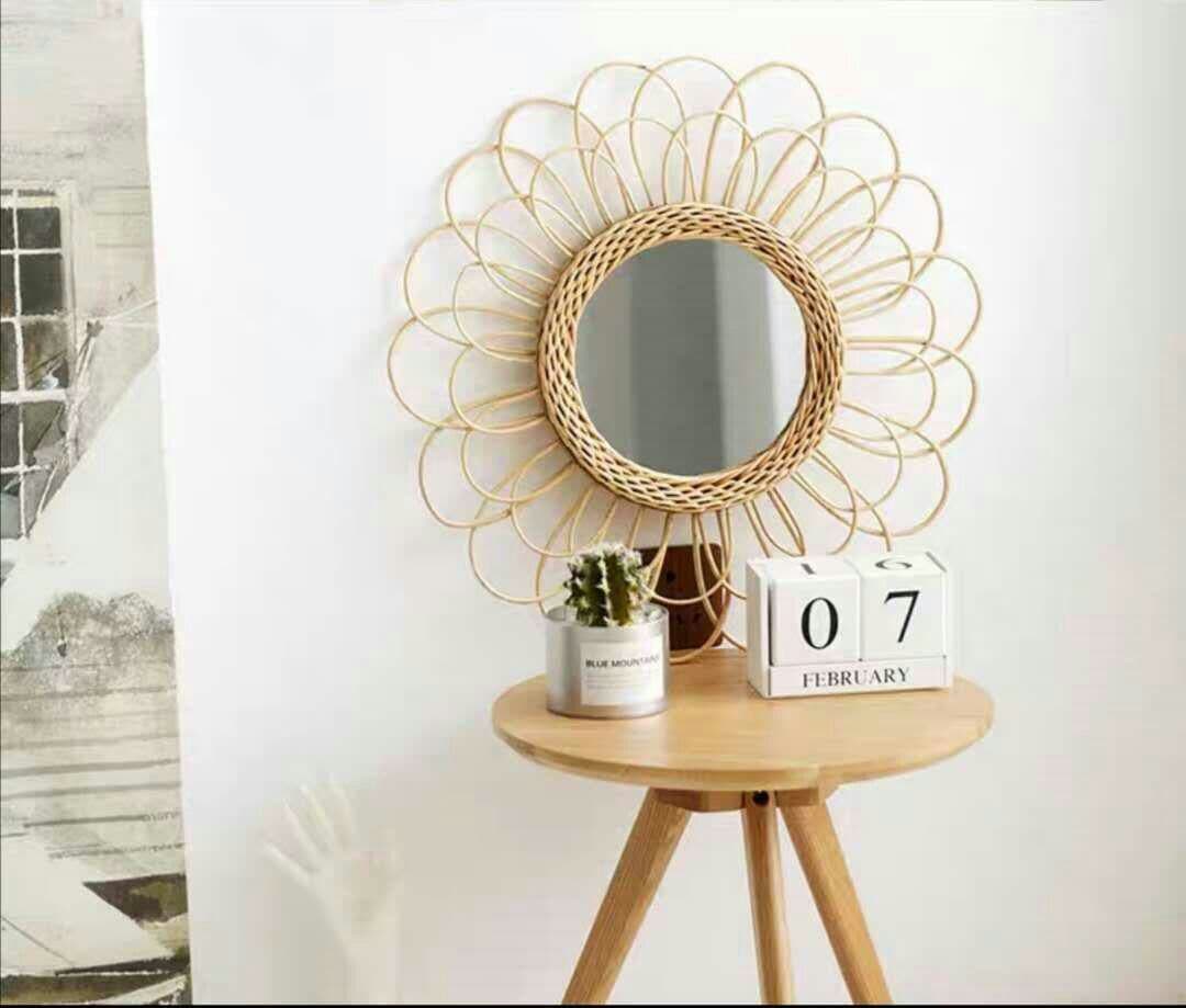 北欧原色柳編み鏡の特色手作り竹編み民宿北欧原木壁掛け装飾1