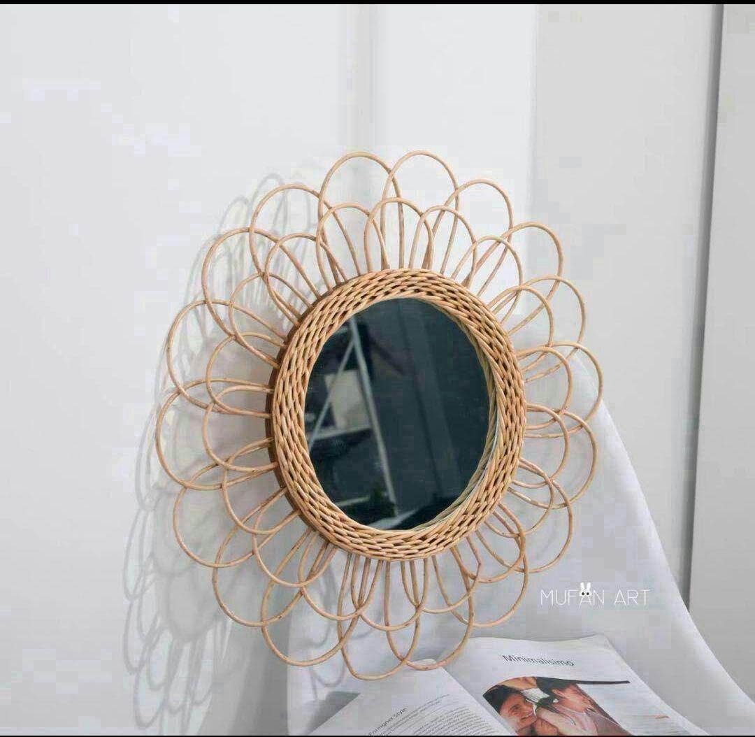 北欧原色柳編み鏡の特色手作り竹編み民宿北欧原木壁掛け装飾1