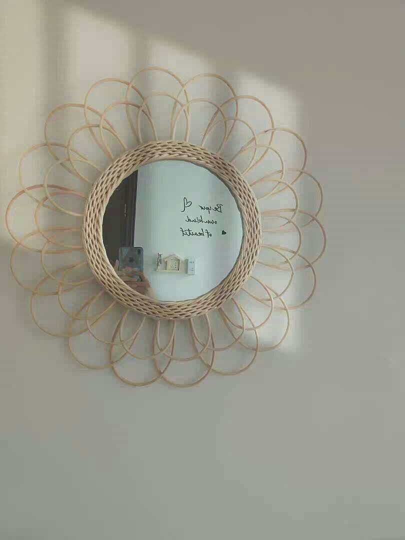 北欧原色柳編み鏡の特色手作り竹編み民宿北欧原木壁掛け装飾1