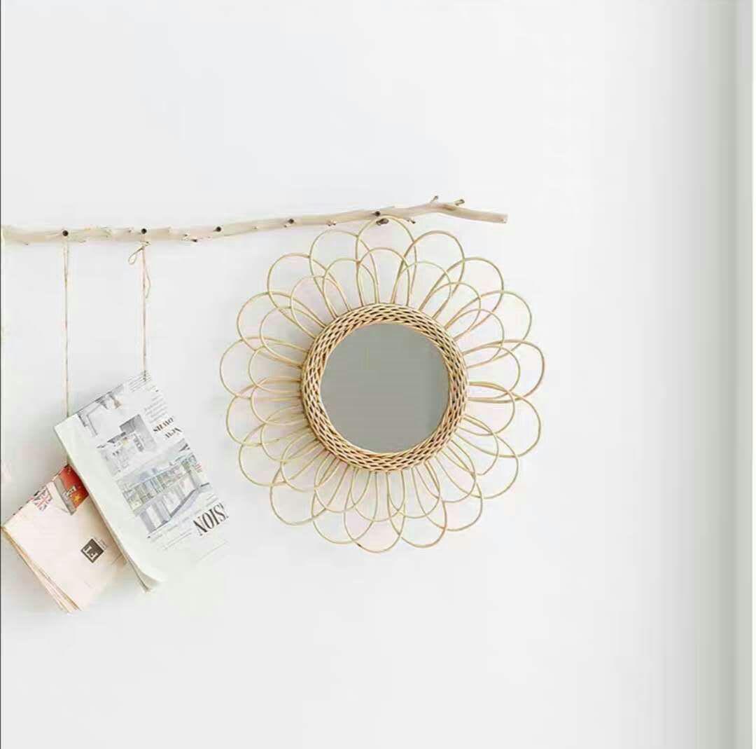 北欧原色柳編み鏡の特色手作り竹編み民宿北欧原木壁掛け装飾1