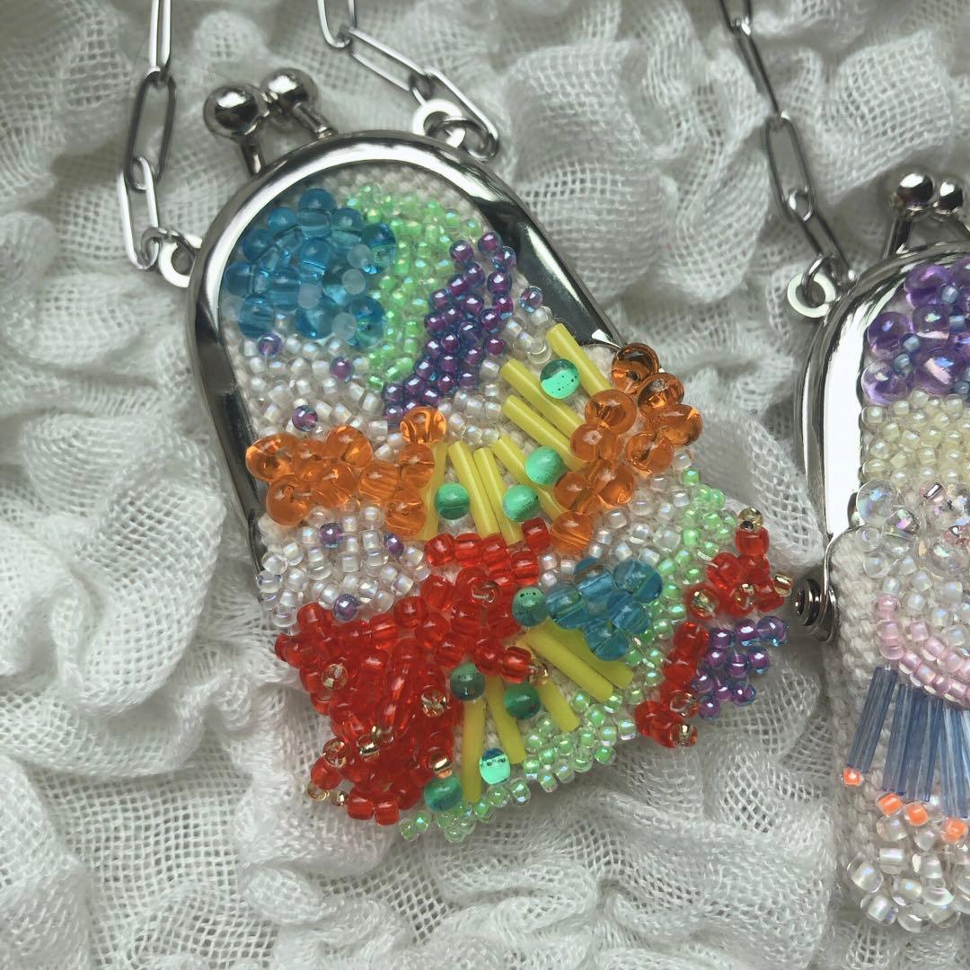 ハンドメイド ビーズ ネックレス がま口 がま口ネックレス omamori