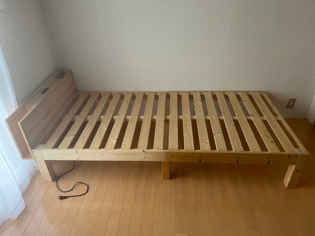 送料込 ウッド 木製 シングルベッド 一人暮らし コンセント付き ベッド 引越し