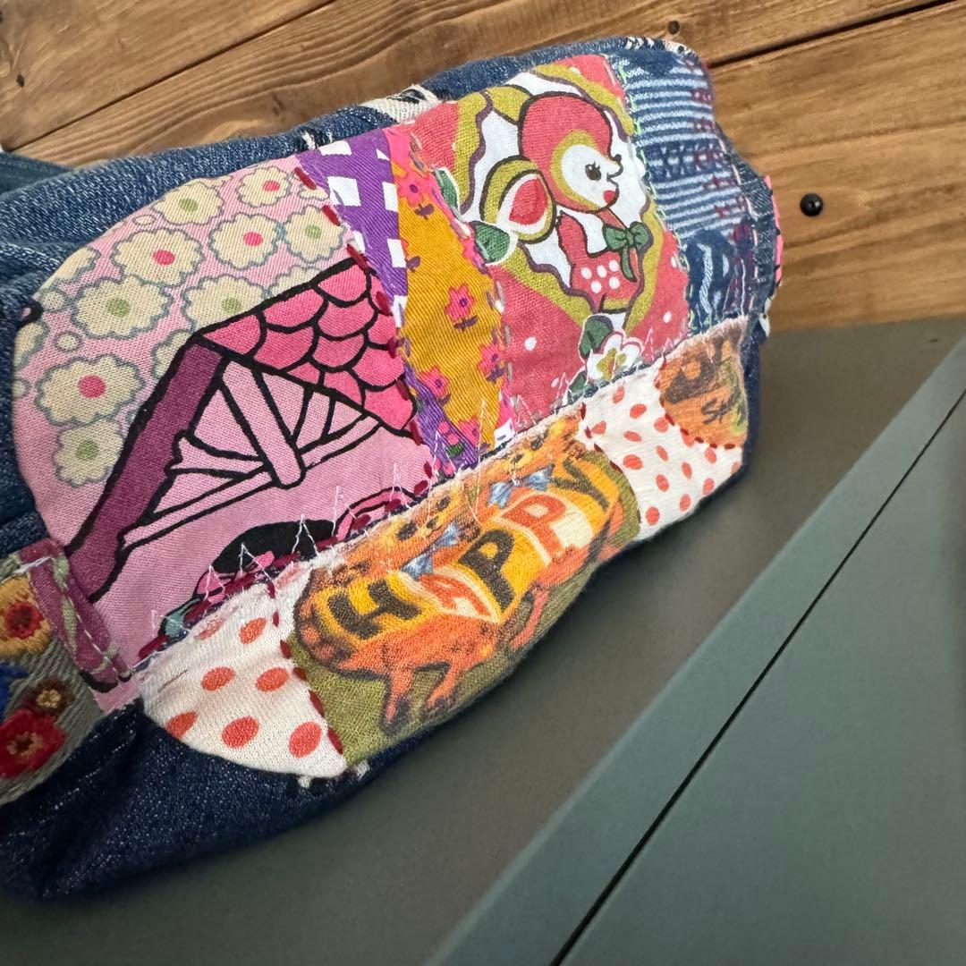 ハンドメイド デニムリメイク バッグ レトロアニマル 2way 楕円底 45