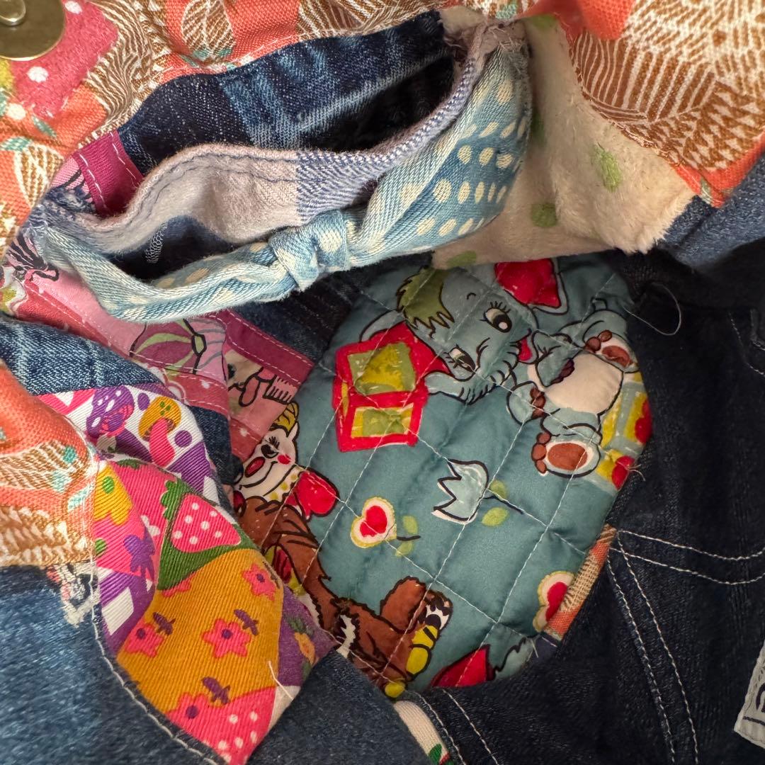 ハンドメイド デニムリメイク バッグ レトロアニマル 2way 楕円底 45