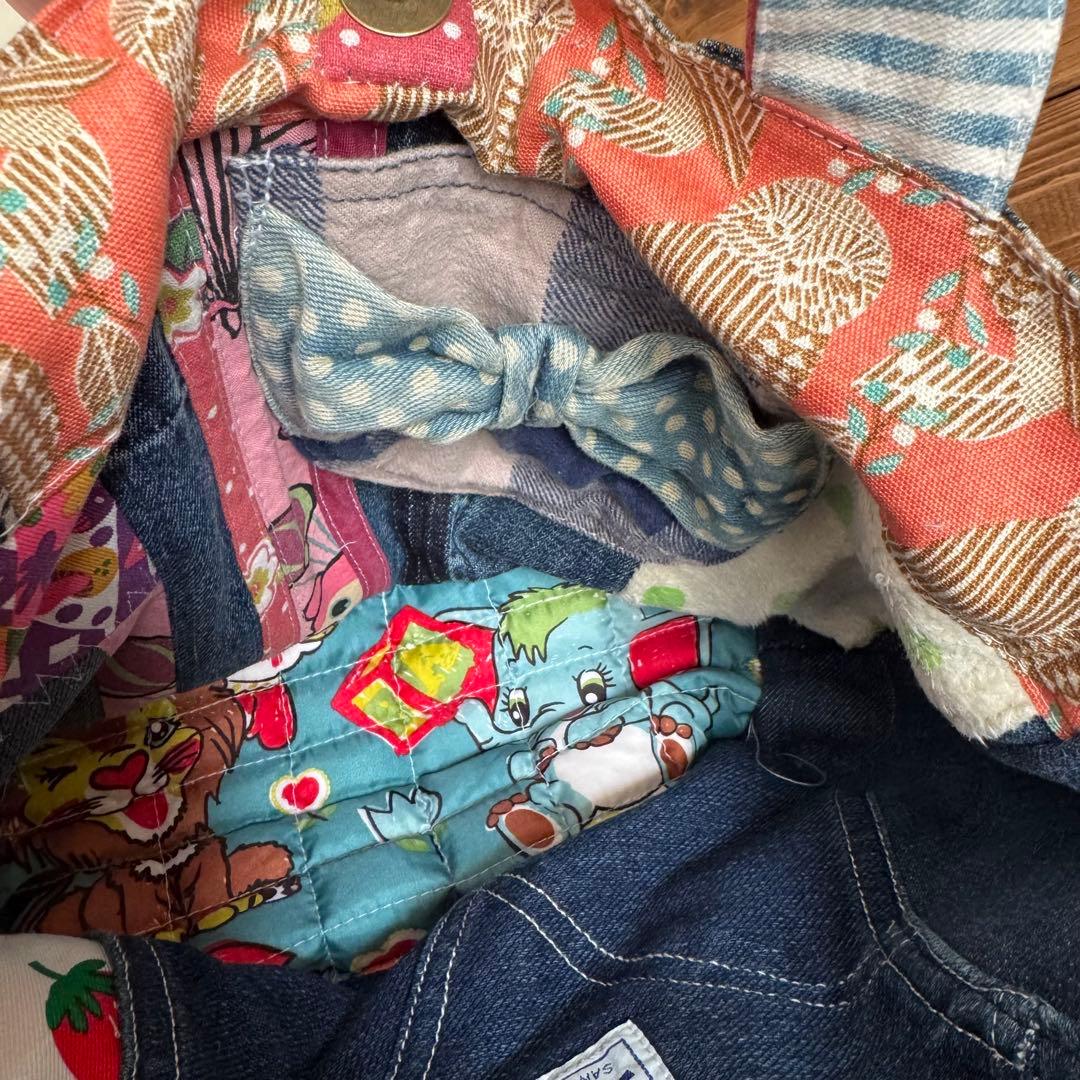 ハンドメイド デニムリメイク バッグ レトロアニマル 2way 楕円底 45