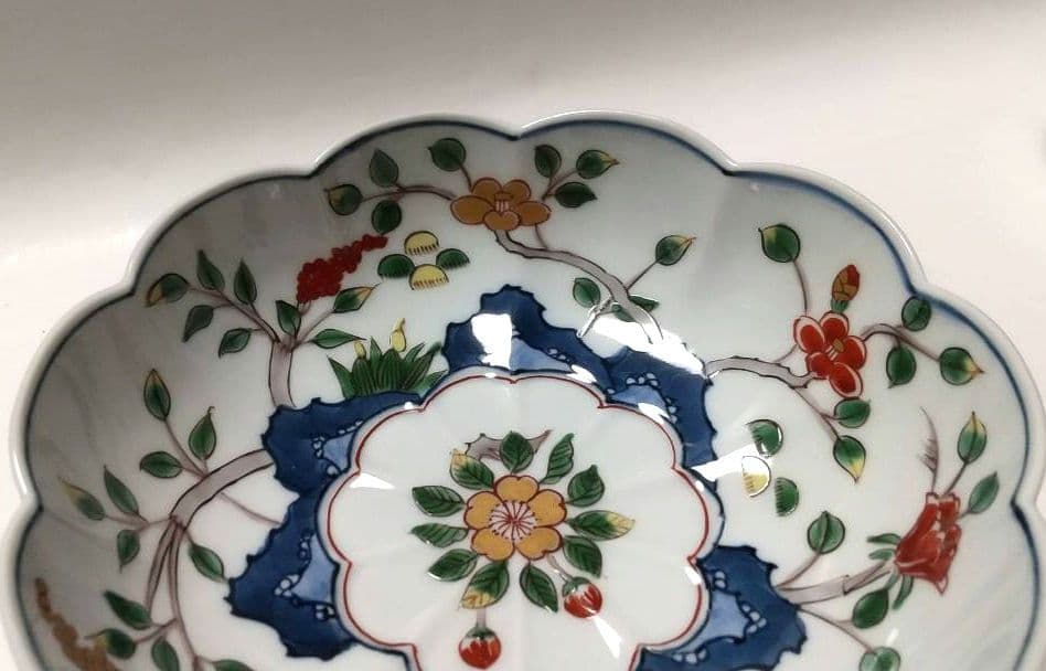 源右衛門窯 染錦 草花文 向付 鉢 2客組 未使用品