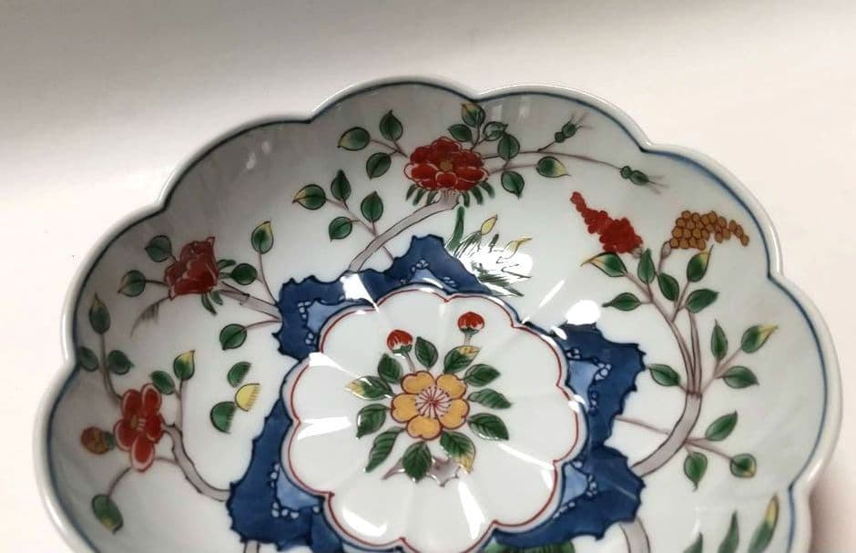 源右衛門窯 染錦 草花文 向付 鉢 2客組 未使用品