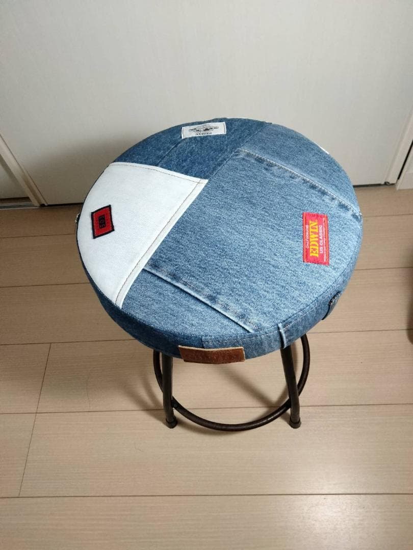 【張替え未使用品】EDWIN デニムパッチワークスツール