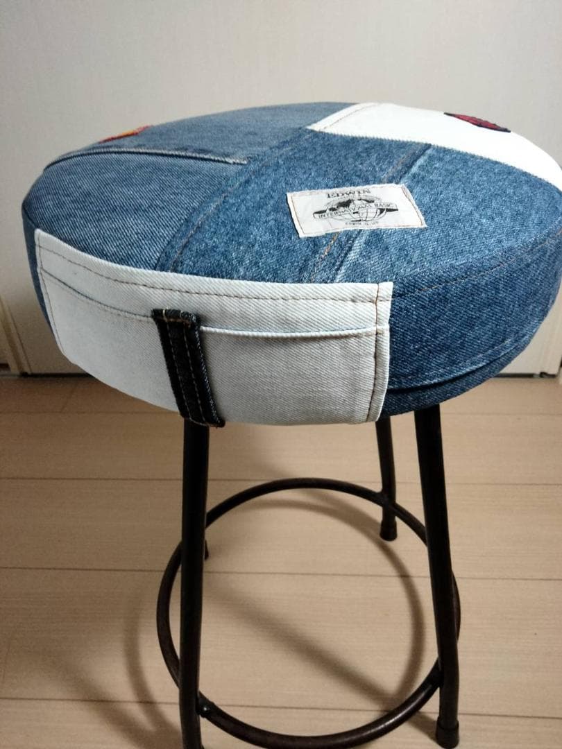 【張替え未使用品】EDWIN デニムパッチワークスツール