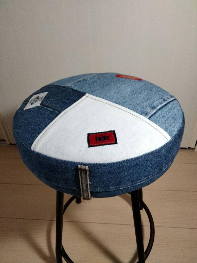 【張替え未使用品】EDWIN デニムパッチワークスツール