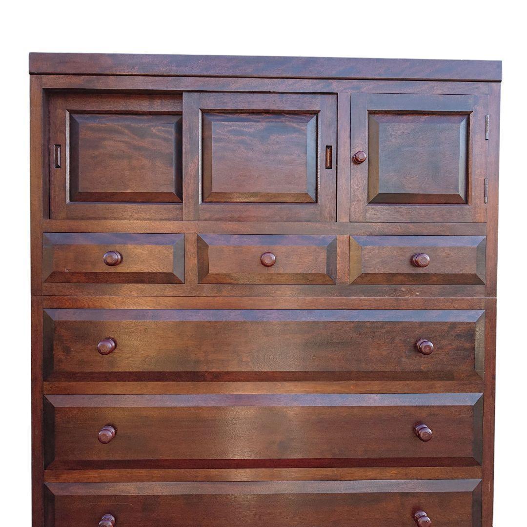 引取限定 松本民芸家具 7段9杯チェスト ミズメ桜 無垢材 3分割 整理