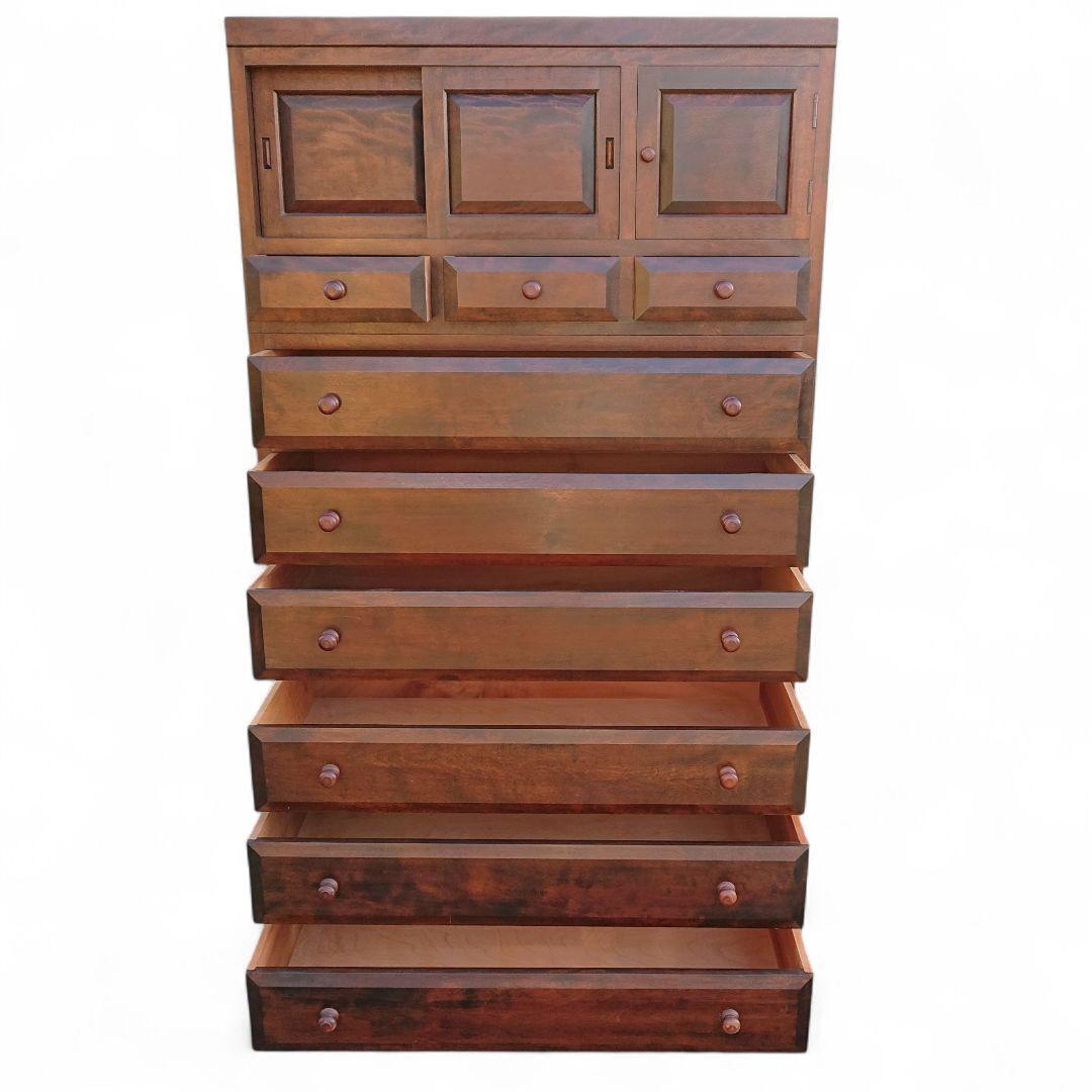 引取限定 松本民芸家具 7段9杯チェスト ミズメ桜 無垢材 3分割 整理