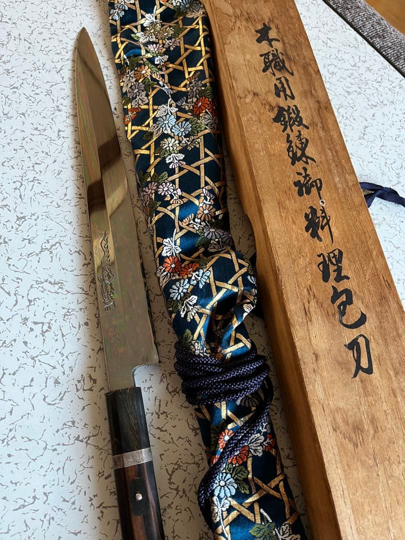 本焼き　尺二　極上　柳刃包丁　黒檀八角柄　不動明王