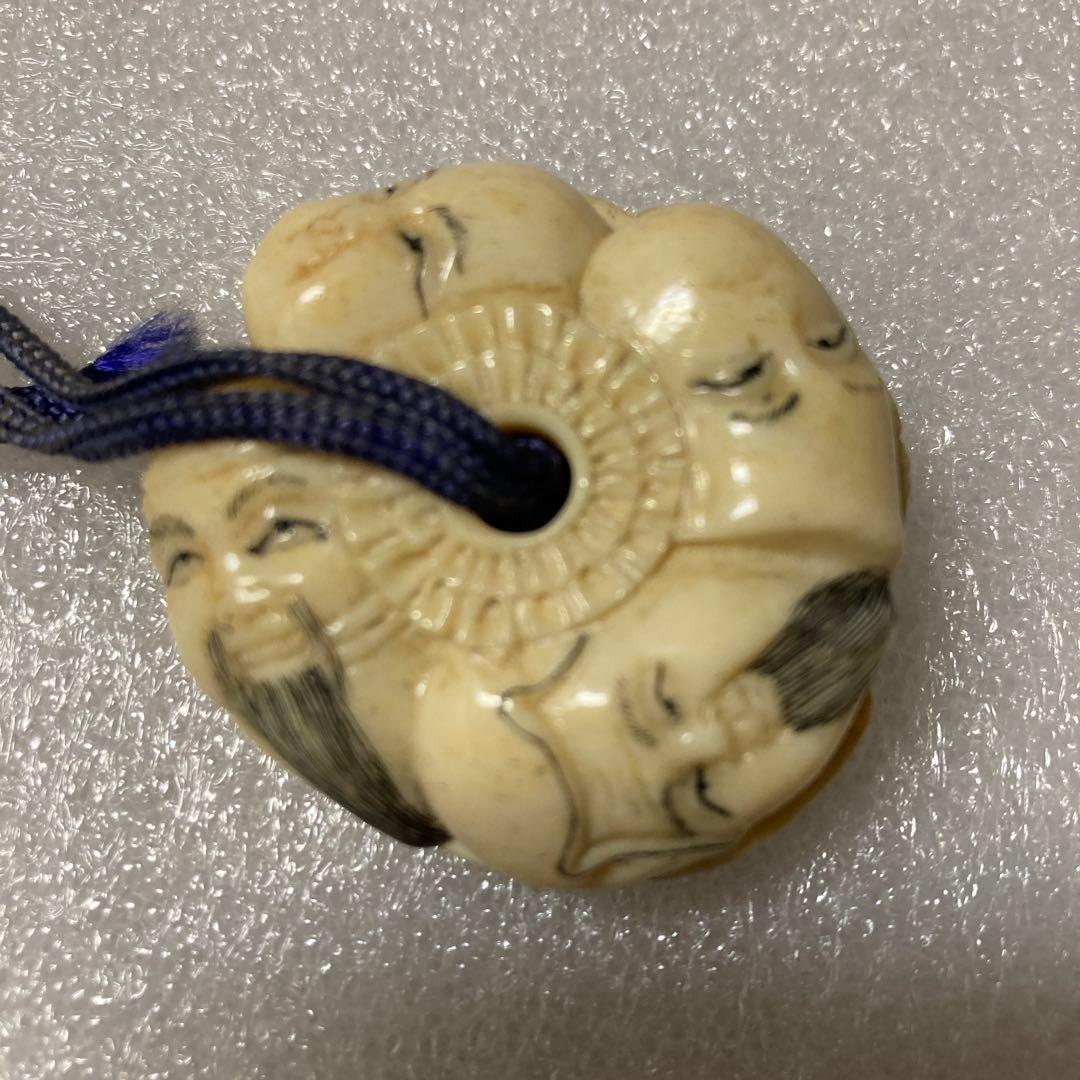 骨製　七福神　般若　彫刻　根付　置物