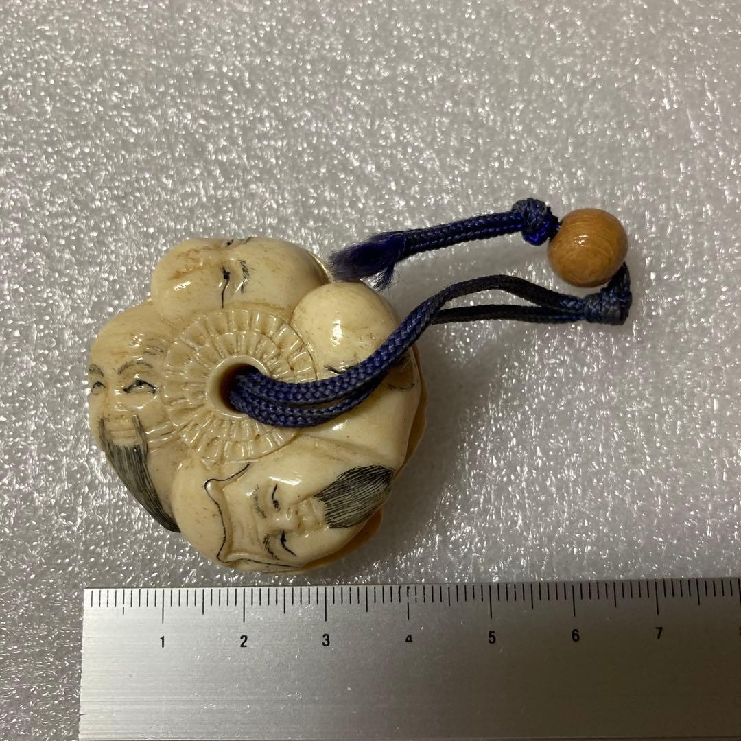 骨製　七福神　般若　彫刻　根付　置物