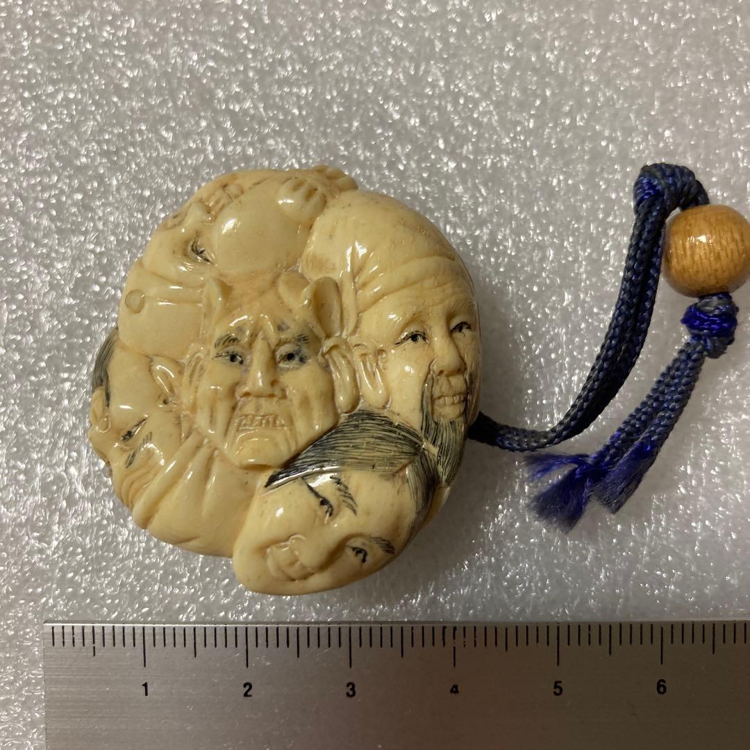 骨製　七福神　般若　彫刻　根付　置物