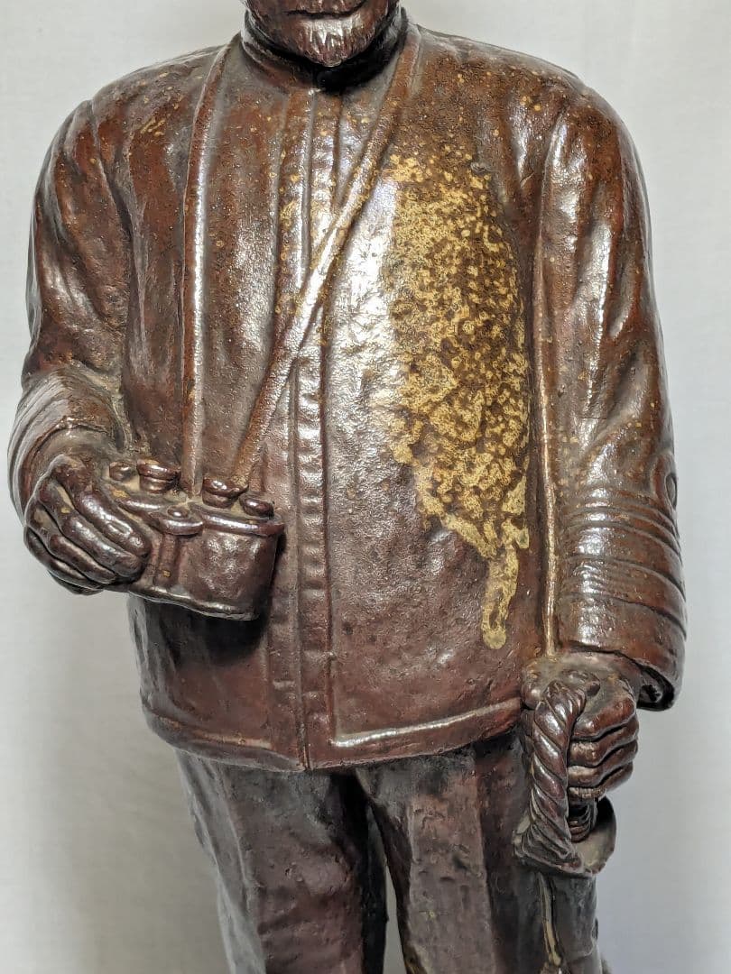 藤原陶斎 備前焼 東郷平八郎像 合箱 置物 陶像 藤原陶斉 インテリア 工芸品