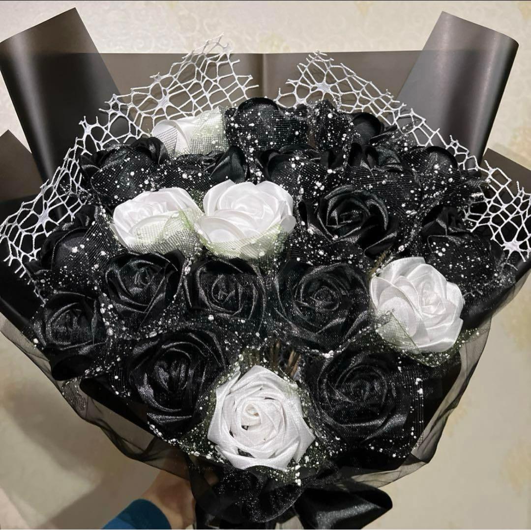 21本黒白薔薇ブーケ プレゼント お祝い 枯れない花 永生薔薇 特別な人