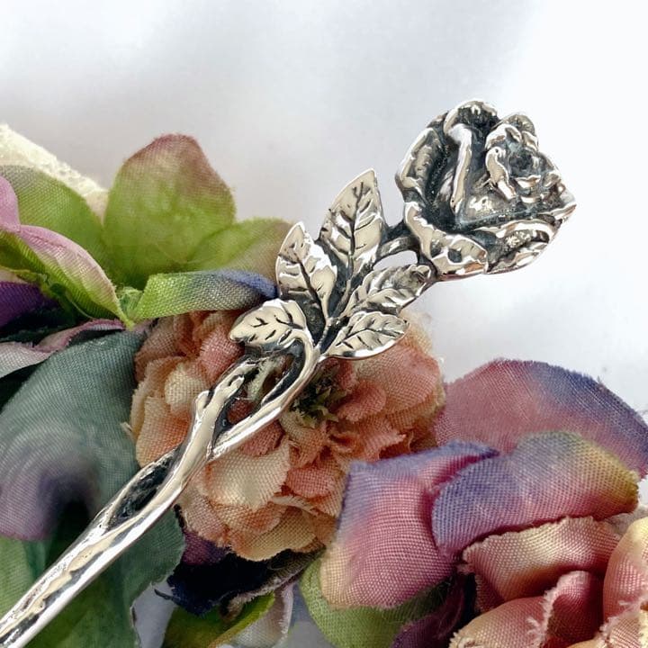 ドイツ製 ヒルデスハイムローズ 薔薇のピックフォーク大 銀800製 美品