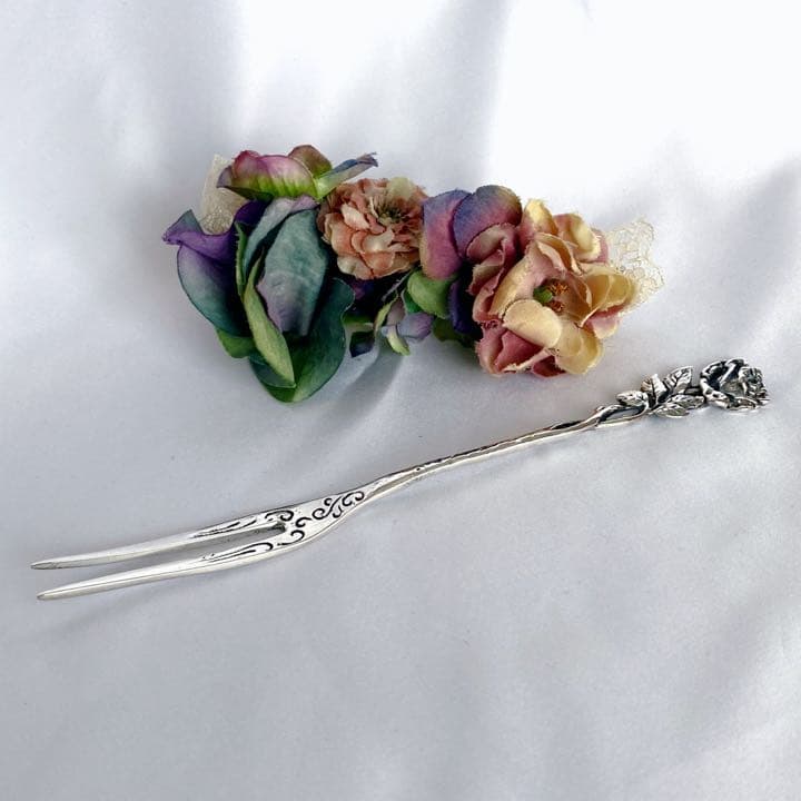 ドイツ製 ヒルデスハイムローズ 薔薇のピックフォーク大 銀800製 美品