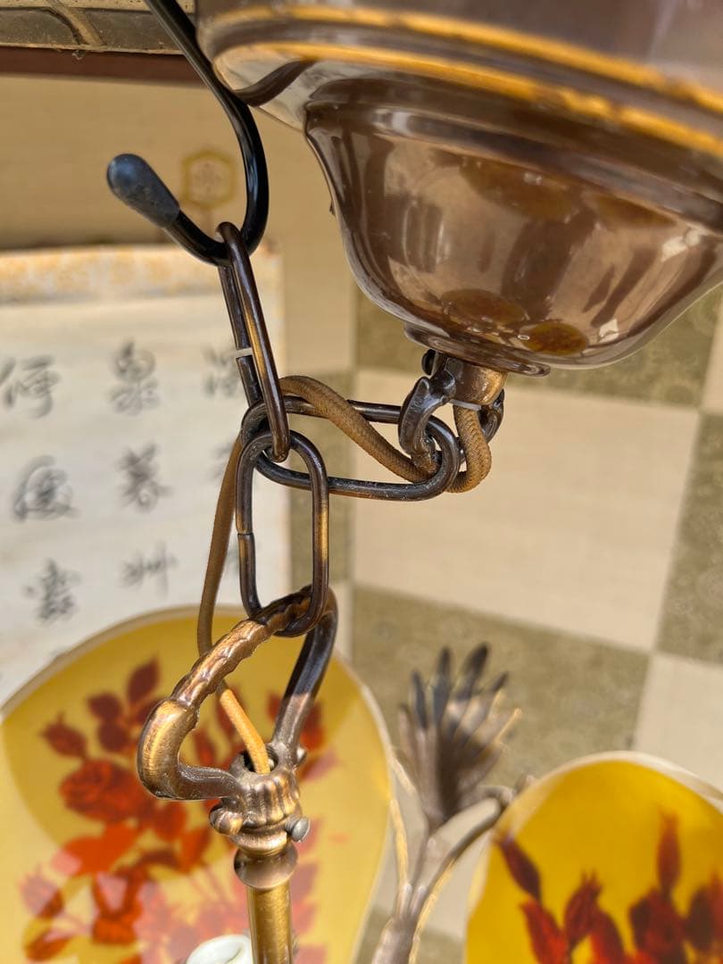 エミールガレ　3灯　吊りライト　花柄ガラスシェードの吊り下げ照明